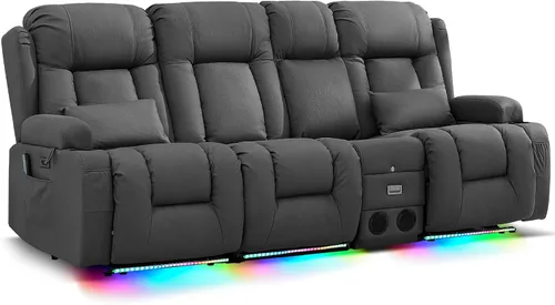 Miniatura 36 de URRED Sofá reclinable eléctrico con masaje y calor, sofá biplaza reclinable de pared con consola, sofá de casa rodante, asiento de cine en casa