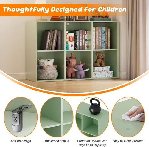 Miniatura 3 de Organizador de almacenamiento de 6 cubos, estantería de cubo para niños, estantería de cubo verde con panel trasero cerrado, paneles gruesos, kit