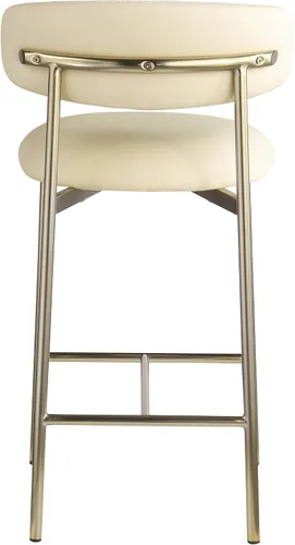 Miniatura 6 de Meridian Furniture 995Black-C Lupita Collection Modern Taburete contemporáneo con cuero vegano negro suave, marco de metal dorado cepillado, 20.5