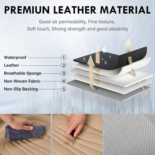 Miniatura 5 de Coverado Fundas para Asientos de Coche, Protector de Asiento con Soporte Lumbar y Reposacabezas Removible, Cojín de Asiento de Piel Transpirable