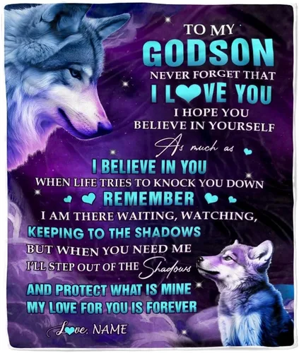 Manta personalizada con texto en inglés «To My Godson», de Godmother Godmother Wolf Moon, My Love for You is Forever Godson Birthday Christmas (30 x