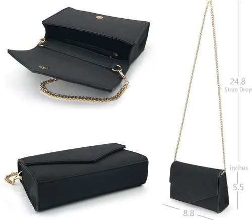 Miniatura 5 de HOXIS Bolso de hombro minimalista con cadena de embrague de noche para mujer, bolso de gamuza de cuero sintético