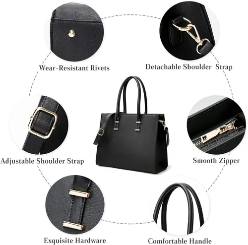 Miniatura 4 de FANDARE Bolsa para computadora portátil para mujer, bolso grande de mano, impermeable, bolso de hombro, bolso de mano de cuero sintético, bolso