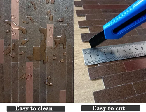 Miniatura 2 de 10 piezas de azulejos de piedra y textura de madera para salpicaduras, calcomanías de pared de metal de PVC, paneles de pared decorativos