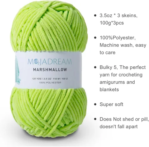 Miniatura 2 de 3PCS 3.5oz Hilo de Chenilla para Mantas Amigurumi: Hilo de Terciopelo Suave para Bebé para Tejer Mantas y Hacer Ganchillo Voluminoso 5# Hilo 3
