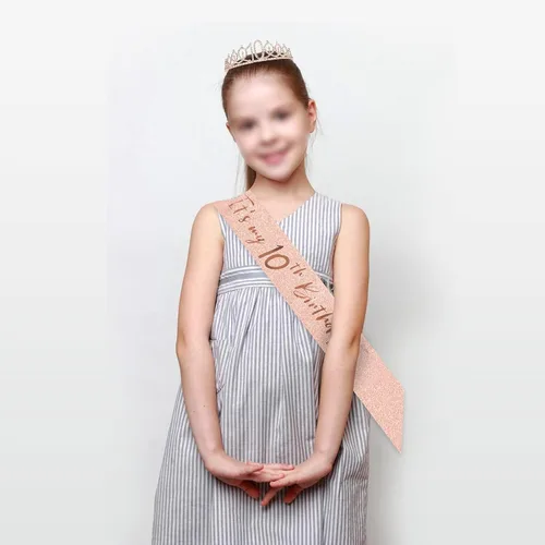 Miniatura 4 de Fabulosa tiara y banda de oro rosa para fiesta de cumpleaños número 10 de niñas