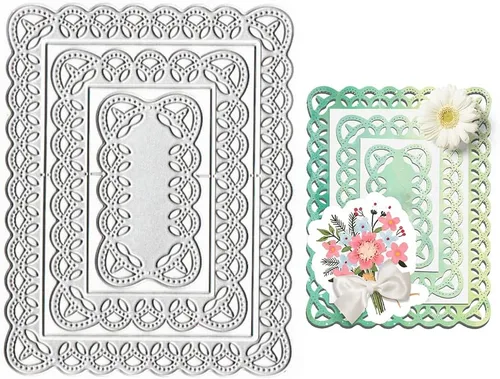 Troqueles de corte de marco rectangular anidado para hacer tarjetas y decoraciones de álbumes de fotos, troqueles de encaje floral hueco, plantillas