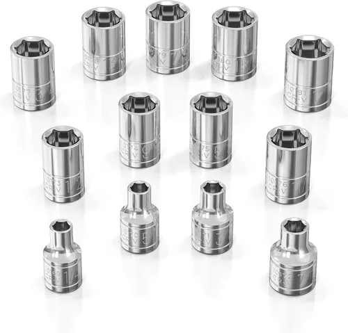 Miniatura 13 de Olsa Tools Juego de llaves profundas SAE - 1/4 pulgadas, 13 piezas - 6 puntas cromadas de 1/8" a 5/8" y tamaños sin saltos - Juego de llaves de vaso