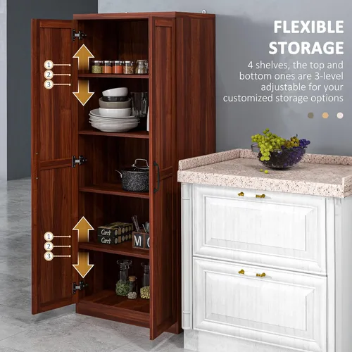 Miniatura 5 de HOMCOM Despensa de cocina de 2 puertas de 63", armario de almacenamiento independiente con estantería de 5 niveles y 2 estantes ajustables