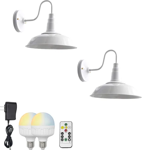 Juego de dos fáciles de cargar, instalar batería recargable inalámbrica, atenuación remota de metal blanco, diseño de cuello de ganso vintage,