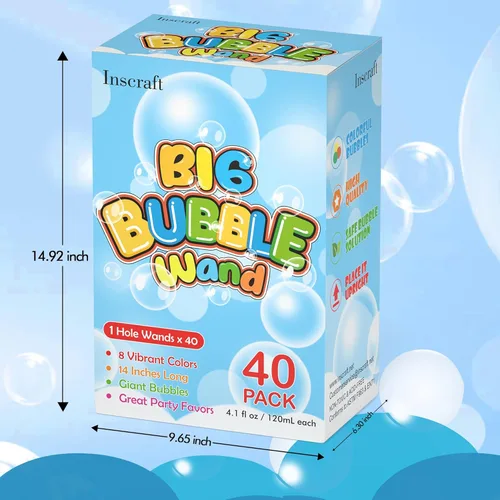 Miniatura 5 de Inscraft Paquete de 40 varitas de burbujas grandes de 14 pulgadas, 8 burbujas de colores a granel para juguete de verano, uso de actividades al aire