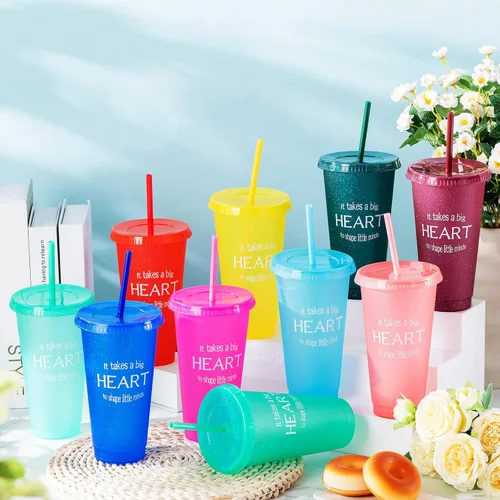 Miniatura 4 de Gerrii 20 vasos de agradecimiento para maestros de fin de año, con pajitas y tapas, vasos reutilizables con purpurina para café helado, regalo