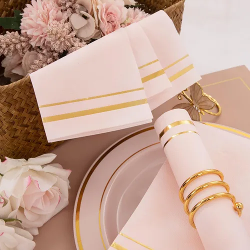 Miniatura 7 de BUCLA 100 servilletas desechables de 3 capas de color rosa, servilletas de papel rosa desechables de alta calidad, servilletas de cena desechables