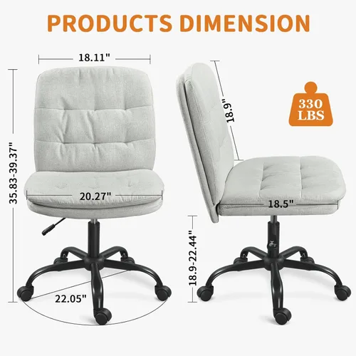 Miniatura 2 de Silla de escritorio para oficina en casa cómoda, silla cruzada sin brazos con ruedas, silla de tocador, sillas de oficina, giratorias, altura Gris