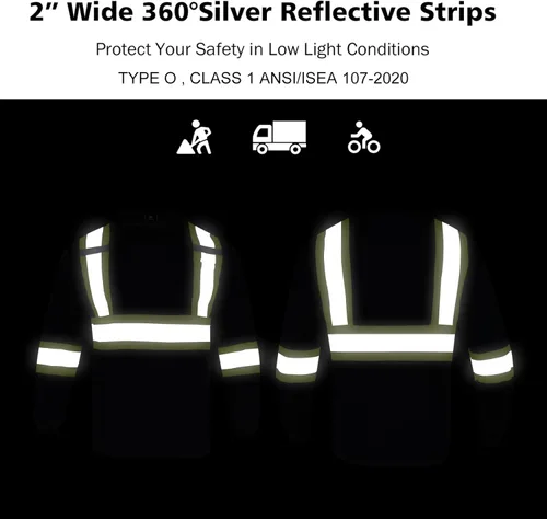 Miniatura 6 de VENDACE Camiseta de Seguridad Reflectante de Alta Visibilidad 3 Paquetes Hi Vis Camisa de Trabajo de Construcción de Manga Larga Negro