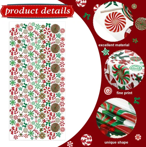 Miniatura 3 de Buryeah 3 manteles de plástico de Navidad rectangulares de Navidad, con bastones de caramelo, impermeables, para Navidad, vacaciones, invierno
