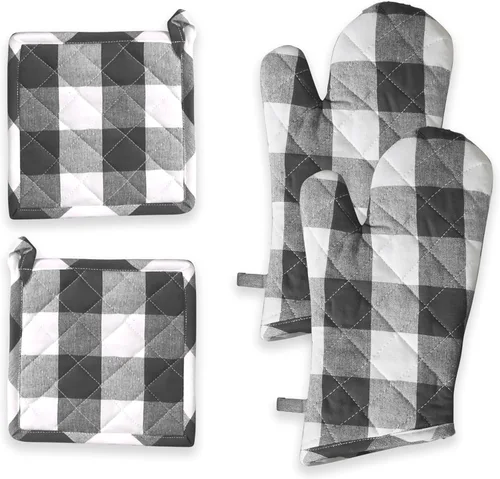Miniatura 8 de Oven Mitt (7"x13") & Pot Holder (8"x8") 100% Cotton Set of Heat Resistant Oven Gloves & Hot Pads for Gifts, BBQ, Cooking, Baking, Thanksgiving