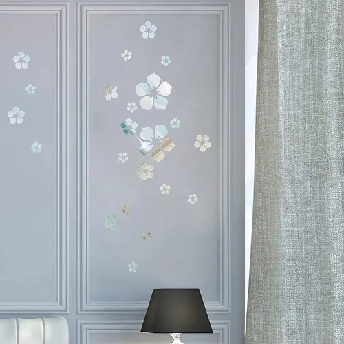 Miniatura 6 de Adhesivo acrílico 3D para pared, diseño de flores plateadas, decoración de pared, calcomanías adhesivas removibles, arte floral, decoración de pared