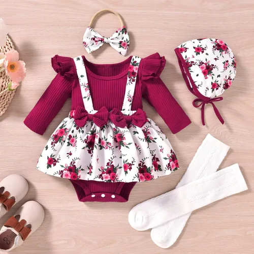 Miniatura 100 de Unutiylo Ropa de bebé recién nacida prematura con tirantes, traje de otoño e invierno, traje de manga larga con volantes