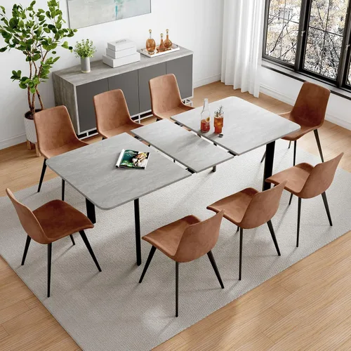 Miniatura 20 de HIPIHOM Juego de mesa de comedor extensible de 63 a 78.7 pulgadas para 6, mesa de cocina moderna con 6 sillas de comedor para 4 a 6 personas, mesa