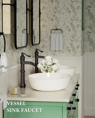 Miniatura 7 de Homevacious Grifo de baño negro para lavabo, cascada mate, cuenco antiguo de un solo orificio con tapón de drenaje emergente, línea de suministro