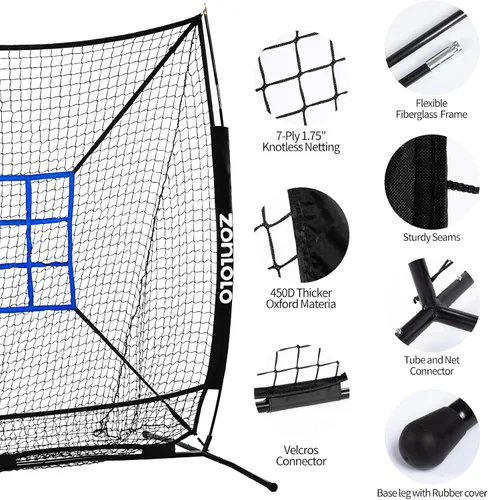Miniatura 3 de Zonlolo Red de béisbol de 6 x 6 pies con 3 objetivos diferentes, red de práctica portátil para batear, pegar, lanzar y lanzar, paquete compacto