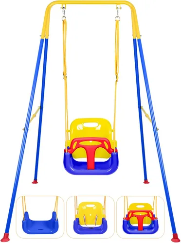 Juego de columpios 3 en 1 para niños pequeños, columpio de bebé para interiores y exteriores, juego de columpios resistentes con soporte de metal