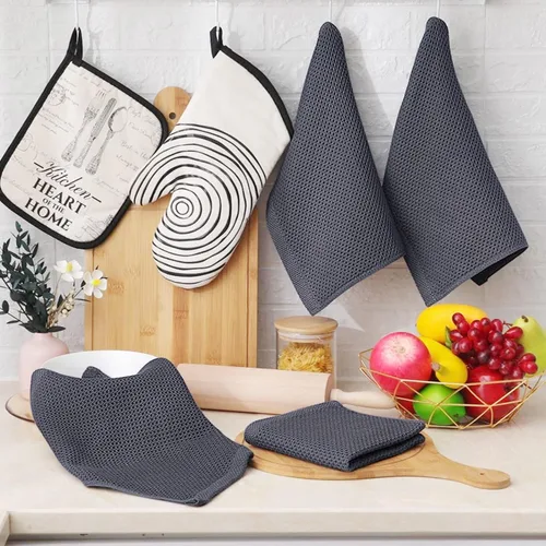 Miniatura 6 de Homaxy Paños de cocina de 100% algodón con tejido de gofre, ultra suaves, absorbentes, de secado rápido, 12 x 12 pulgadas, paquete de 12, gris oscuro