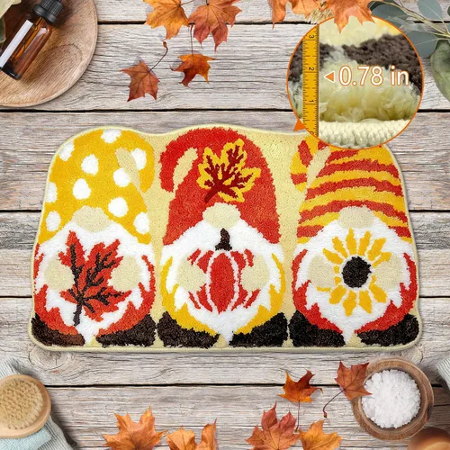 Miniatura 4 de Hexagram Fall Bathroom Rugs, Fall Rug for Bathroom Decor, Gnome Decorations, Soft Non Slip Washable Bath Mat 16x27.5 Inches, Pumpkin Farmhouse