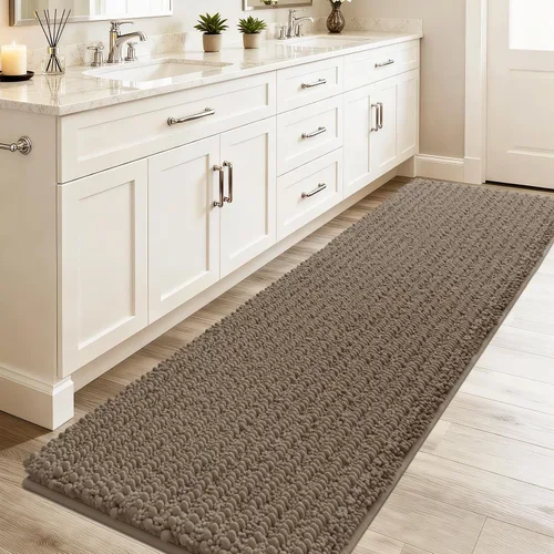 Miniatura 27 de ACCUMTEK - Juego de 2 alfombras de baño de lujo en color beige de 32"x20"+24"x17", alfombras de baño ultra suaves y gruesas absorbentes, alfombra