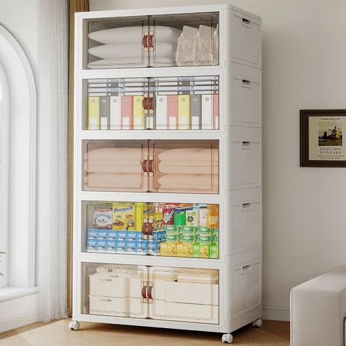 Miniatura 16 de 468QT - Contenedores de almacenamiento apilables extra grandes con tapas, ruedas y puerta, organizadores plegables de armario de 117 galones