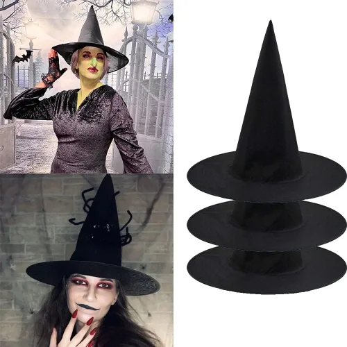 Miniatura 2 de Paquete de 3 sombreros de mago negros para colgar, sombrero de bruja negro de Halloween, accesorio de disfraz para fiesta de Halloween y Navidad