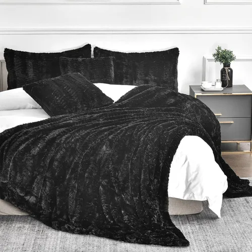 Miniatura 4 de YUSOKI Manta de lujo de piel sintética (sin almohadas) de 2 capas, 3 libras, para todas las edades, decoración del hogar (negro, 50 x 63 pulgadas)