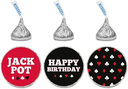 Andaz Press Trío de etiquetas de chocolate para cumpleaños, se adapta a recuerdos de fiesta de besos, fiesta de póquer, paquete de 216 Fiesta de