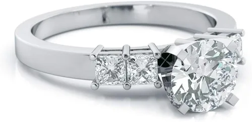 Miniatura 2 de Anillos de compromiso de moissanita de corte redondo de 1 CT para mujer para mujer, chapados en platino, plata