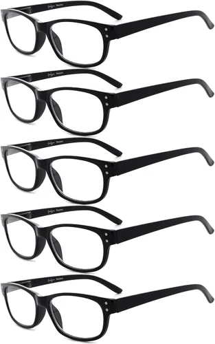 Miniatura 12 de Eyekepper Gafas de lectura clásicas para hombre, paquete de 5 con bisagras de resorte Brazos impresos de grano de madera