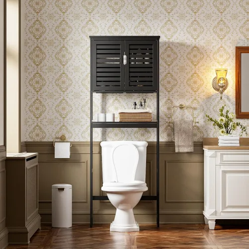Miniatura 2 de SMIBUY Gabinete de Almacenamiento para Baño sobre el Inodoro, Organizador de Gabinete de 2 Puertas de Bambú, Estante de Inodoro Independiente