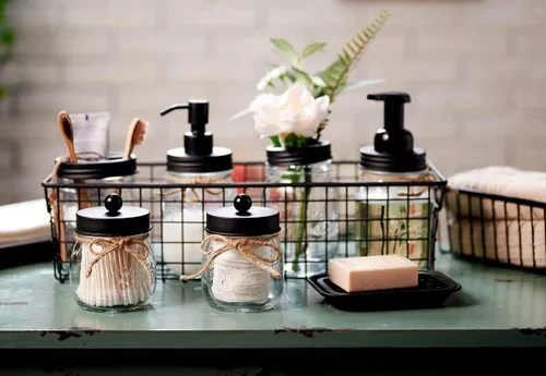 Miniatura 5 de SheeChung Portacepillos de dientes con tarro de masón, accesorios de baño, artículos esenciales de baño, organizadores y almacenamiento de baño