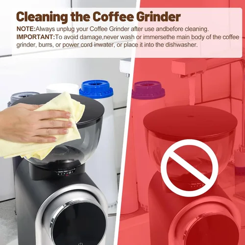 Miniatura 9 de Molinillo de café eléctrico con pantalla táctil, 2-14 tazas, molinillo de café cónico con 25 ajustes de molienda, cepillo de limpieza, molienda Negro