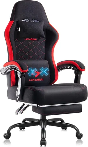 Miniatura 10 de LEMBERI Silla para videojuegos, sillas de videojuegos grandes y altas de tela con reposapiés, soporte lumbar de masaje, silla ergonómica