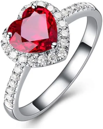 Yaya Fashion - Anillos de boda clásicos para mujer, con forma de corazón de rubí rojo, chapado en plata 925, joyería fina para novia, accesorios de