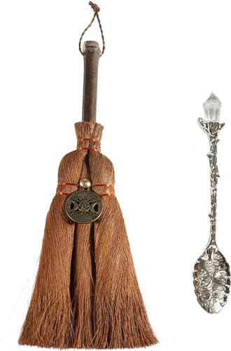 Miniatura 8 de Escoba de altar de bruja de 9.4 pulgadas en miniatura con cepillo Wicca para ceremonias mágicas, rituales Wiccan de Halloween y cucharas de café