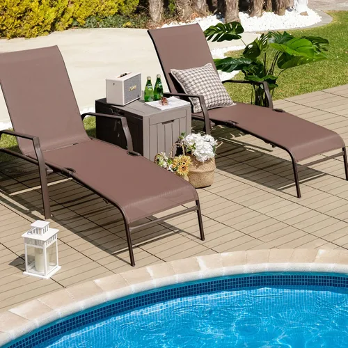 Miniatura 2 de Tangkula Tumbona apilable ajustable para patio, 2 piezas, silla reclinable para patio al aire libre con respaldo de 5 posiciones, marco de acero
