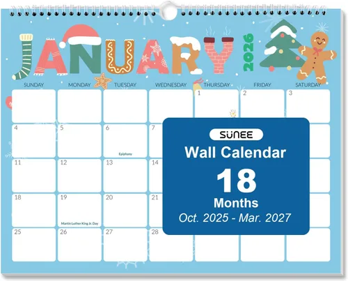 Miniatura 19 de SUNEE Calendario de pared 2026 de 18 meses, octubre de 2025 a marzo de 2027, 14.5 x 11.5 pulgadas, cuadrícula grande para colgar con papel grueso