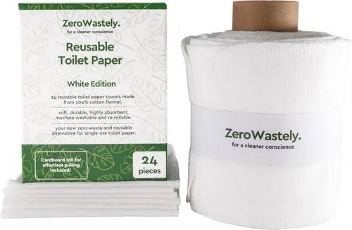 ZeroWastely 24 rollos de papel higiénico reutilizables lavables, toallas de bidé, papel higiénico lavable, corta y desperdicia menos con nuestras