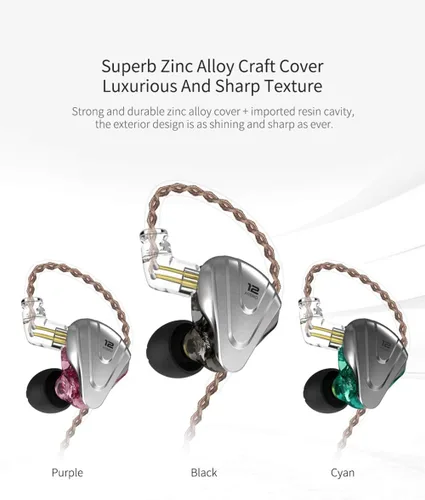 Miniatura 2 de KZ ZSX 1DD+5BA Hybrid HiFi Stereo Noise Isolating Sport IEM Auriculares/Auriculares/Auriculares con cable desmontable (con micrófono, negro)