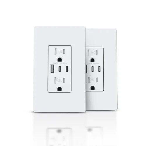 Miniatura 11 de TOPELER - Toma de corriente para montaje en pared con puertos USB 6.0A, dos tomas eléctricas de 20 amperios, tomas y puertos resistentes a la Negro