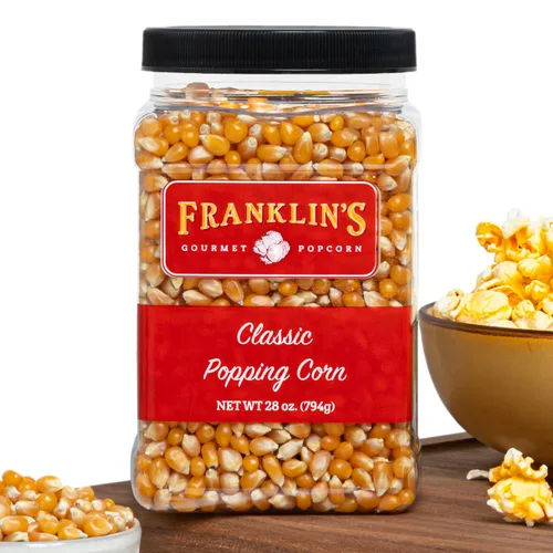 Tubo de palomitas gourmet de Franklin's de 28 oz: granos clásicos para hacer palomitas - Hecho en EE. UU., sin OMG y 100% natural - Granos de