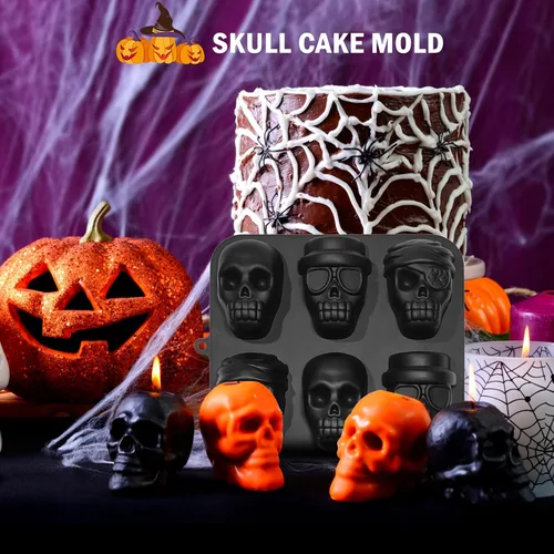 Miniatura 3 de Molde de silicona para pastel de calavera de Halloween, molde de silicona 3D de calavera pirata de 6 cavidades, adecuado para pan, pastel de mousse