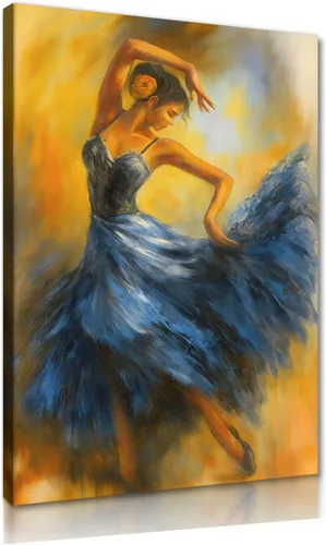 Miniatura 33 de Lienzo abstracto moderno para pared, póster de niña en vestido rojo caminando con paraguas azul, obra de arte para la decoración de pared